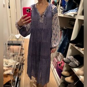 Matta Yamini Booj Tunic Style Blue and Purple Patterned Flowy Maxi Dress